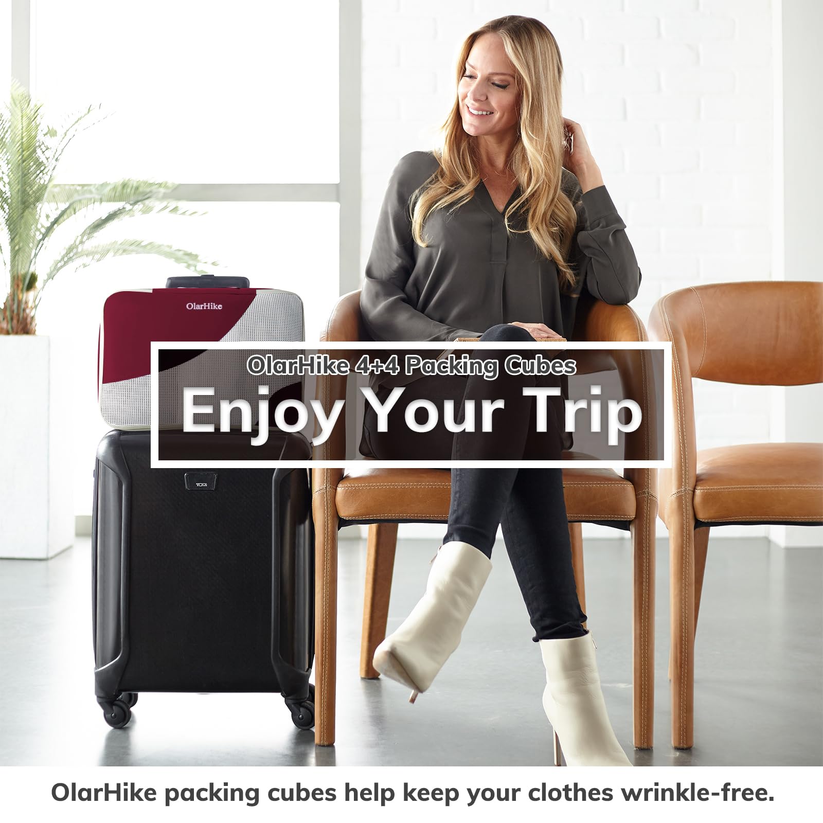 OlarHike 8 Piece Set Travel Packing Cubes | Burgundy