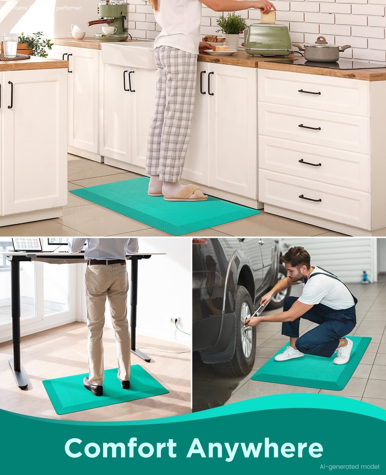 Ophanie Kitchen Mats for Floor 3/4" Anti Fatigue Cushioned Mat Waterproof Ergonomic Standing Rug with Non Slip Ridges, 17"x24"-zoom-16