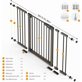 Cumbor | 29.7"-51.5" x 30.5" | Baby Gate Extra Wide | Brown