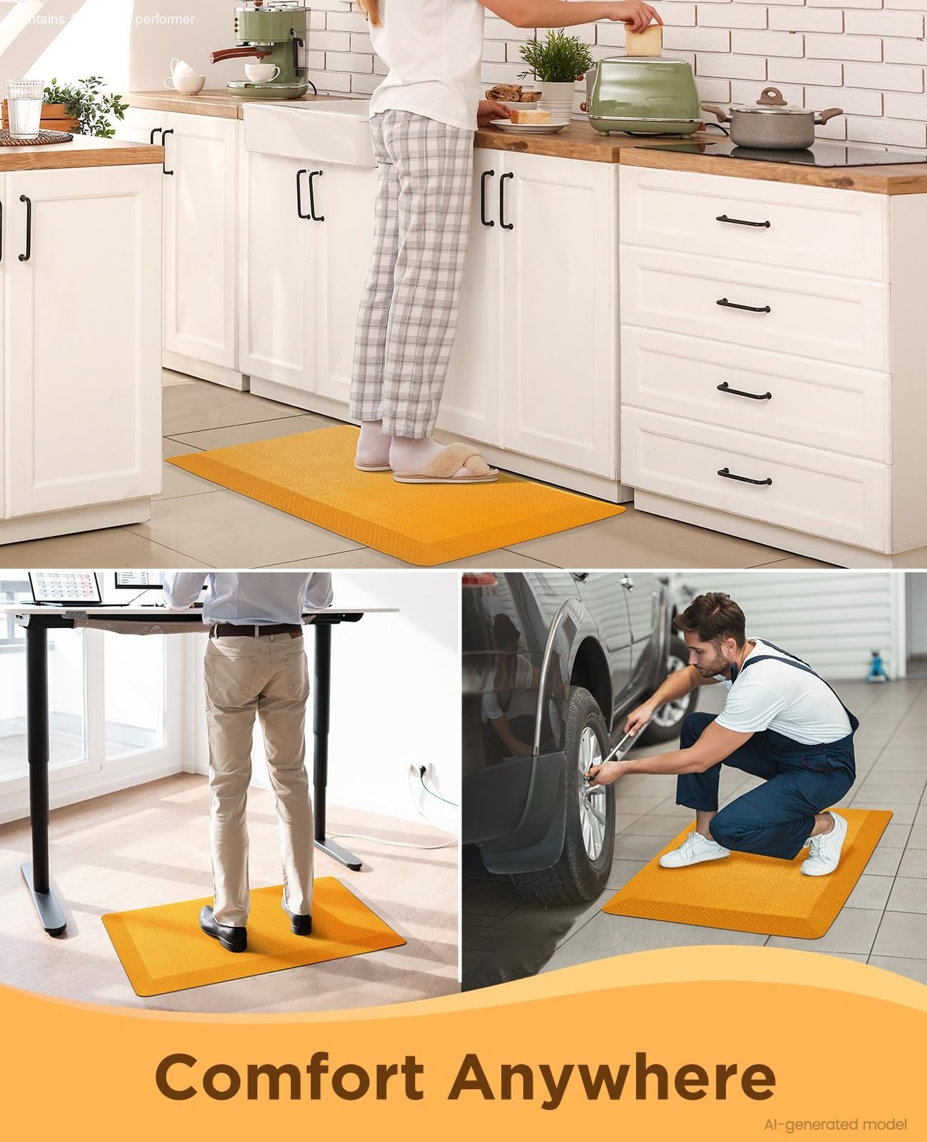 Ophanie Kitchen Mats for Floor 3/4" Anti Fatigue Cushioned Mat Waterproof Ergonomic Standing Rug with Non Slip Ridges, 17"x24"-zoom-25