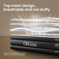 OhGeni | Air Mattress with Silk Foam Topper | Twin | 18"  | Black - aborderproducts