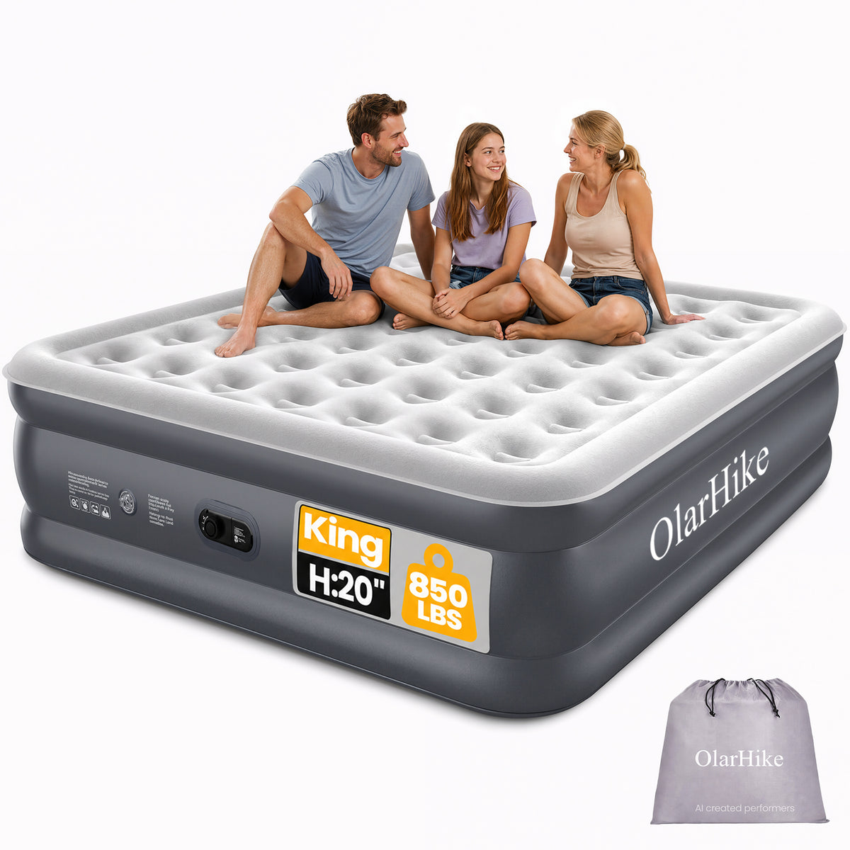 OlarHike 20" H King Air Mattress with Built in Pump,Inflatable Bed, 850lb-zoom-1