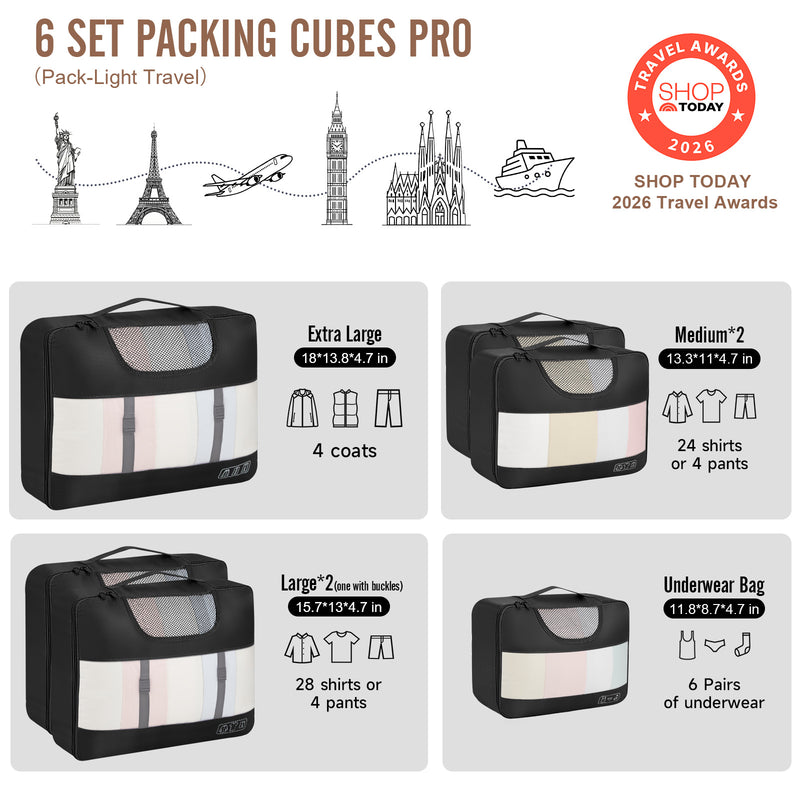 Veken 10 Set/8 Set Packing Cubes for Travel Essentials,Anti-Wrinkle Buckled Suitcase Organizer for Shoe & Toiletry Bag,Carry On Luggage Bag for Airplane & College Dorm Room Accessories,Women Men Gifts-zoom-