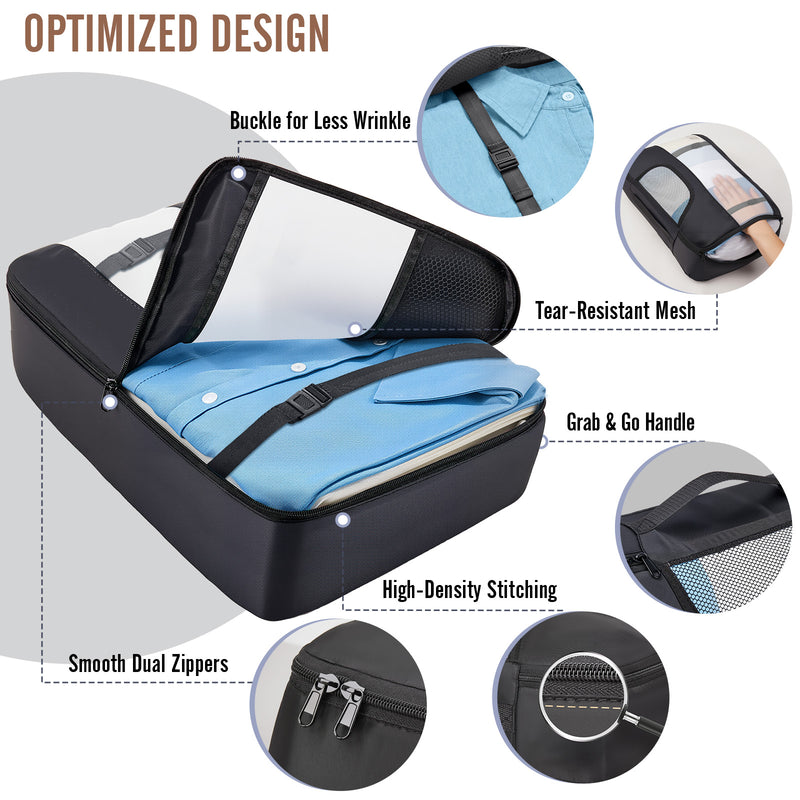 Veken 10 Set/8 Set Packing Cubes for Travel Essentials,Anti-Wrinkle Buckled Suitcase Organizer for Shoe & Toiletry Bag,Carry On Luggage Bag for Airplane & College Dorm Room Accessories,Women Men Gifts-zoom-