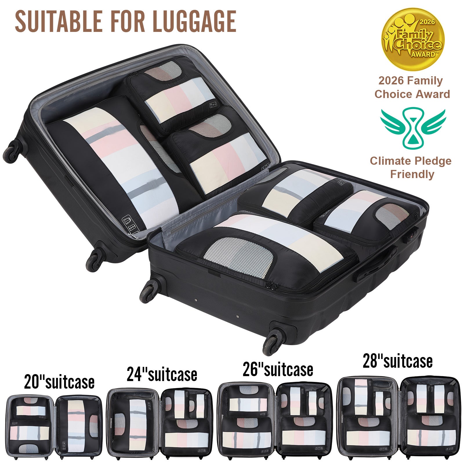 Veken 10 Set/8 Set Packing Cubes for Travel Essentials,Anti-Wrinkle Buckled Suitcase Organizer for Shoe & Toiletry Bag,Carry On Luggage Bag for Airplane & College Dorm Room Accessories,Women Men Gifts-zoom-31