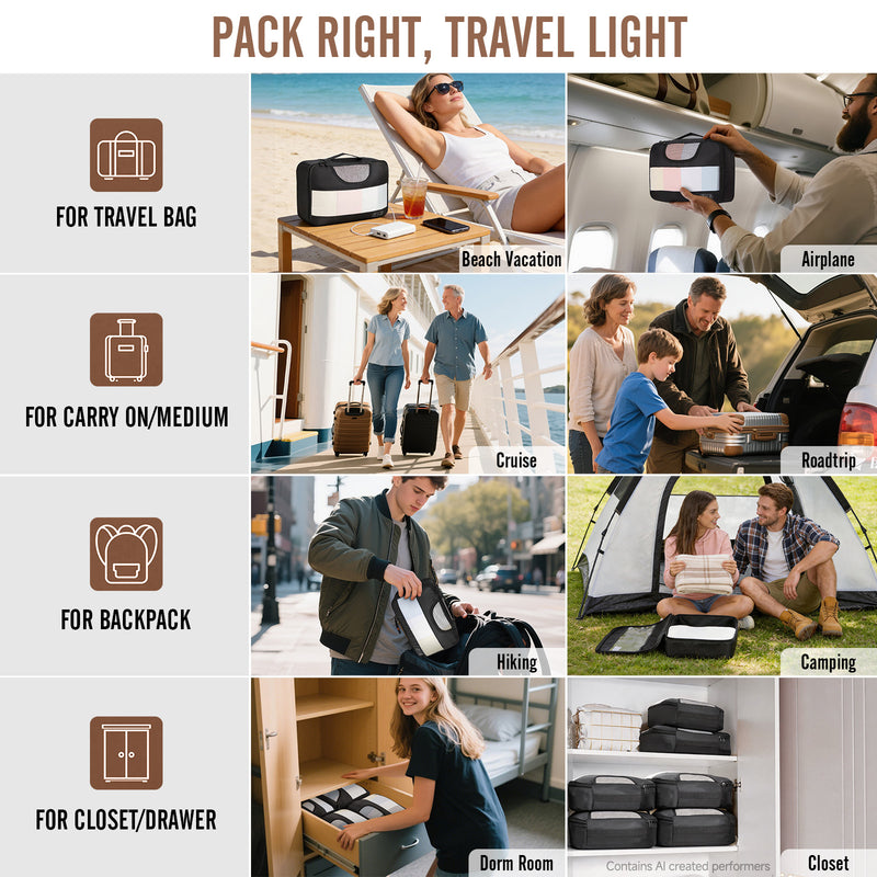 Veken 10 Set/8 Set Packing Cubes for Travel Essentials,Anti-Wrinkle Buckled Suitcase Organizer for Shoe & Toiletry Bag,Carry On Luggage Bag for Airplane & College Dorm Room Accessories,Women Men Gifts-zoom-