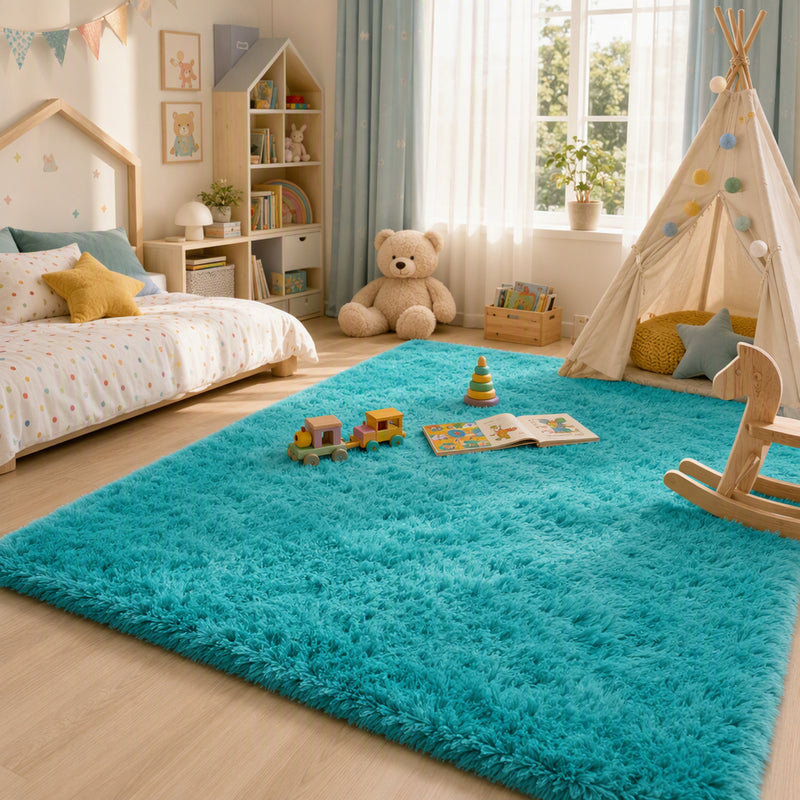 Ophanie 4x6 Area Rug Non Slip Plush Shag Bedroom Living Room Carpet Teal Soft Fluffy Floor Rug-zoom-