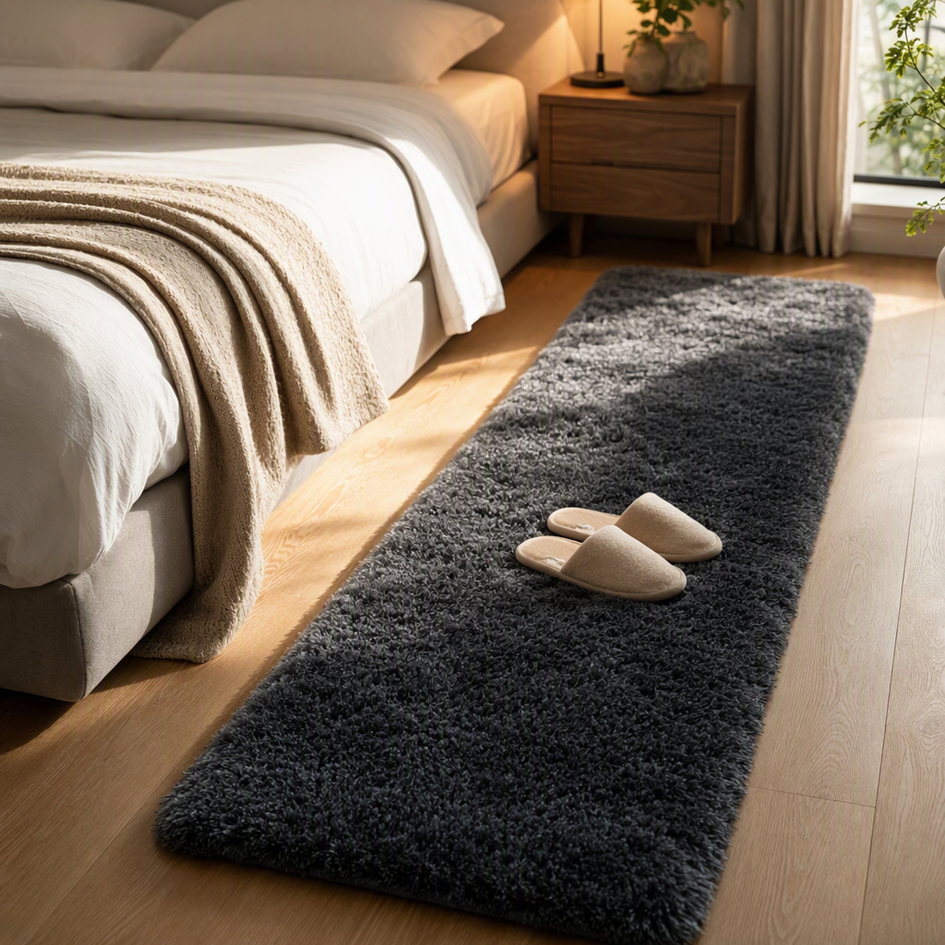 Ophanie Grey Fluffy Runner Rug 2x10, Non Slip Shag Carpet for Hallway Bedroom, Soft Bedside Rug for Kids Nursery, Living Room Dorm Mat-1