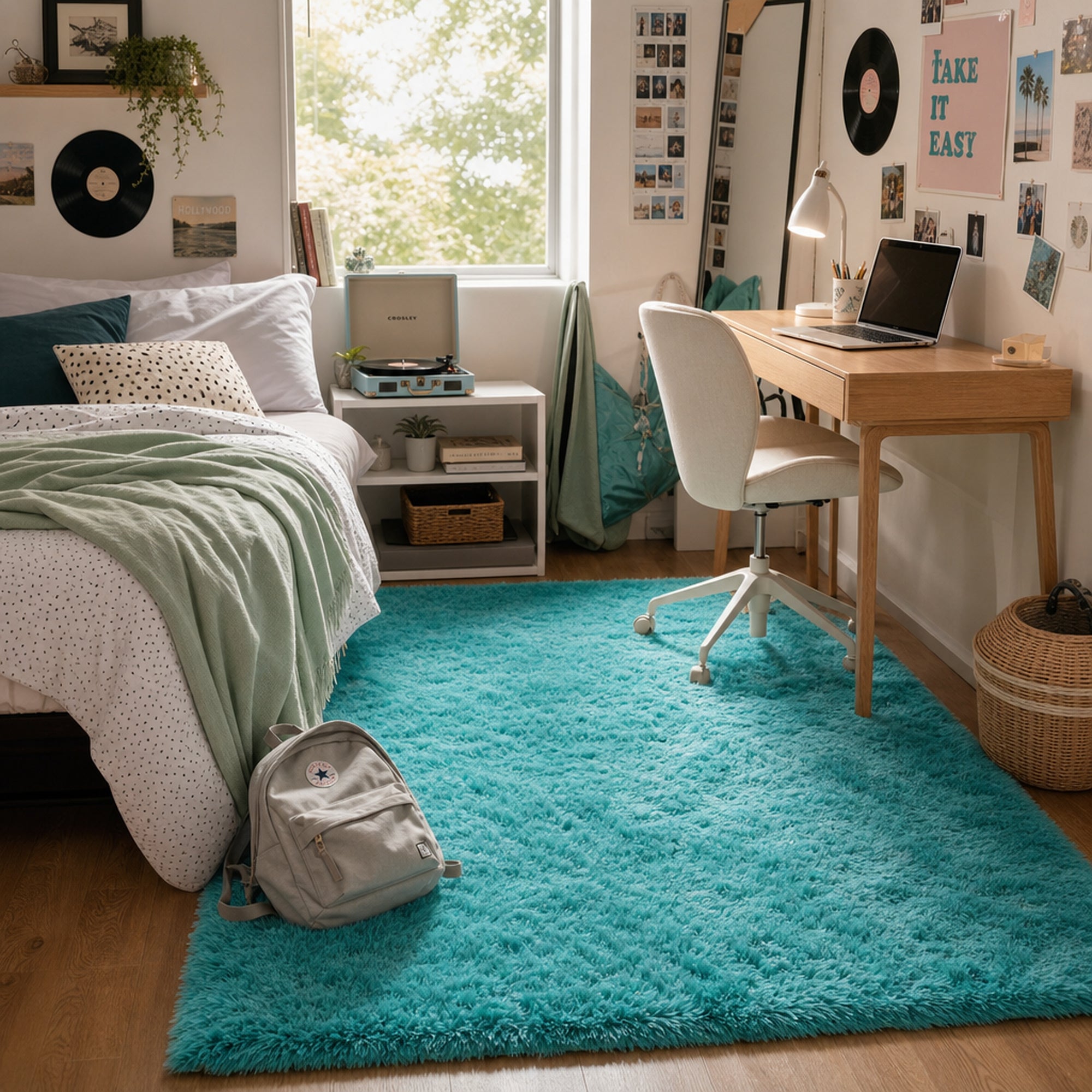 Ophanie 4x6 Area Rug Non Slip Plush Shag Bedroom Living Room Carpet Teal Soft Fluffy Floor Rug