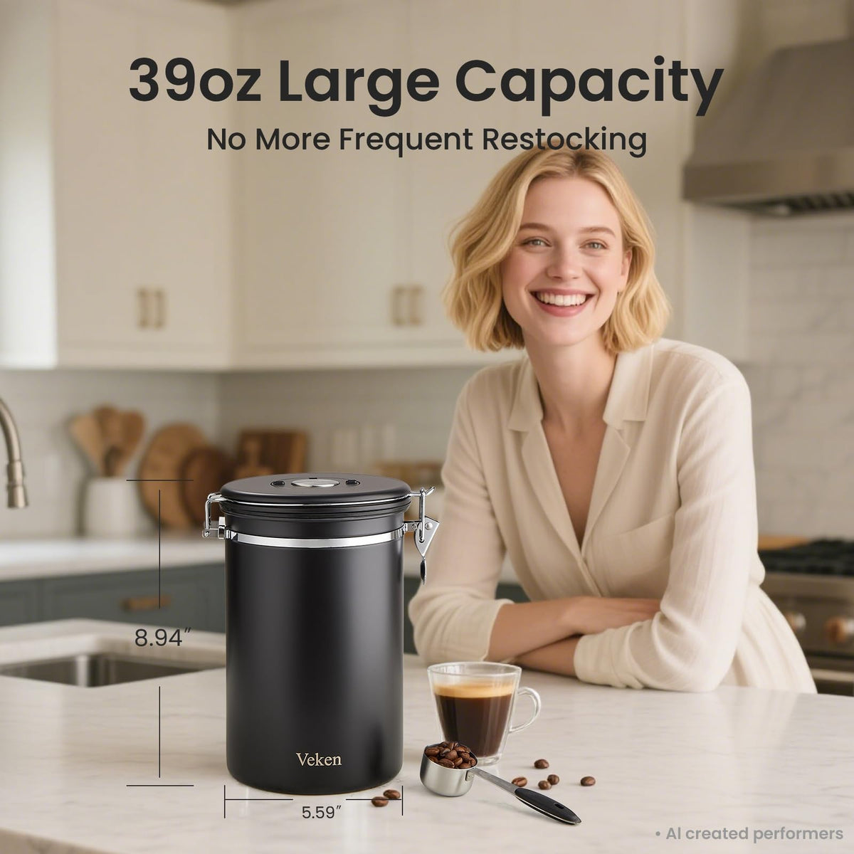 Veken Coffee Canister,Large Airtight Stainless Steel Container-zoom-3