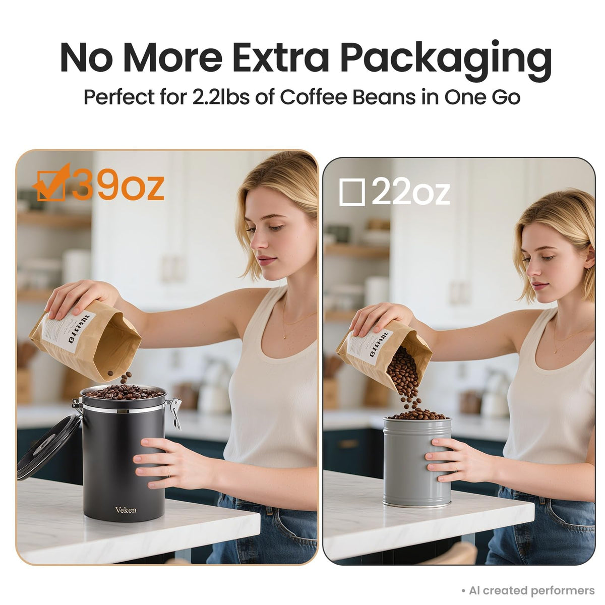 Veken Coffee Canister,Large Airtight Stainless Steel Container-zoom-4