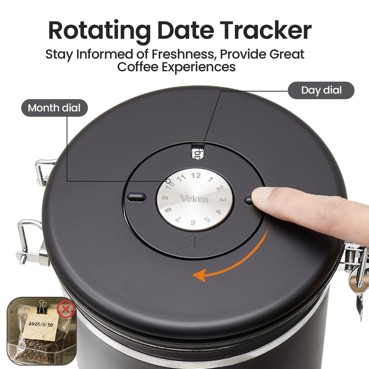 Veken Coffee Canister,Large Airtight Stainless Steel Container