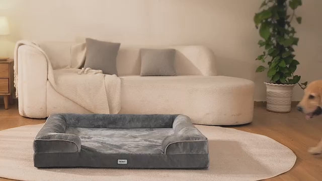OhGeni Orthopedic Dog Bed 44 Inch, Memory Foam Couch Sofa for Extra Large Dogs, Machine Washable Waterproof Cat Bed, Gray Thick-11