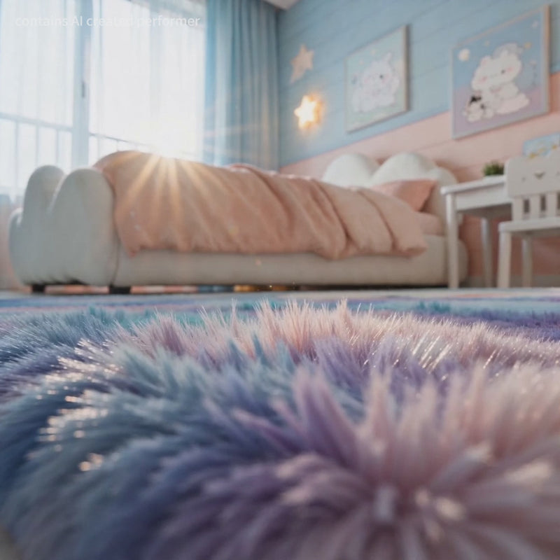Ophanie 4x6 Mermaid Rainbow Area Rug Soft Fluffy Shag Bedroom Rug for Girls Kids Plush Carpet-zoom-