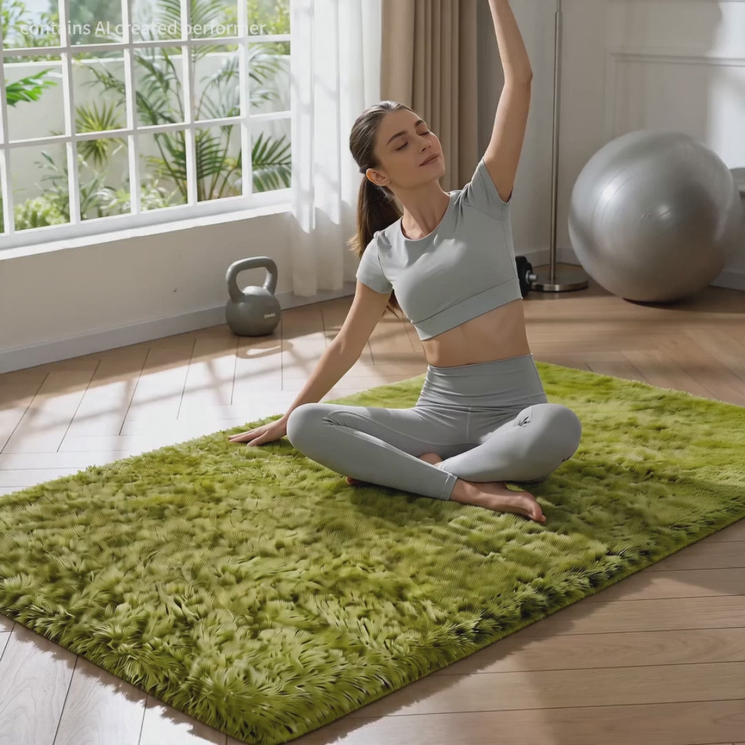 Ophanie 4x6 Green Area Rug Soft Fluffy Shag Bedroom Nursery Rug Grass Style Plush Carpet-2