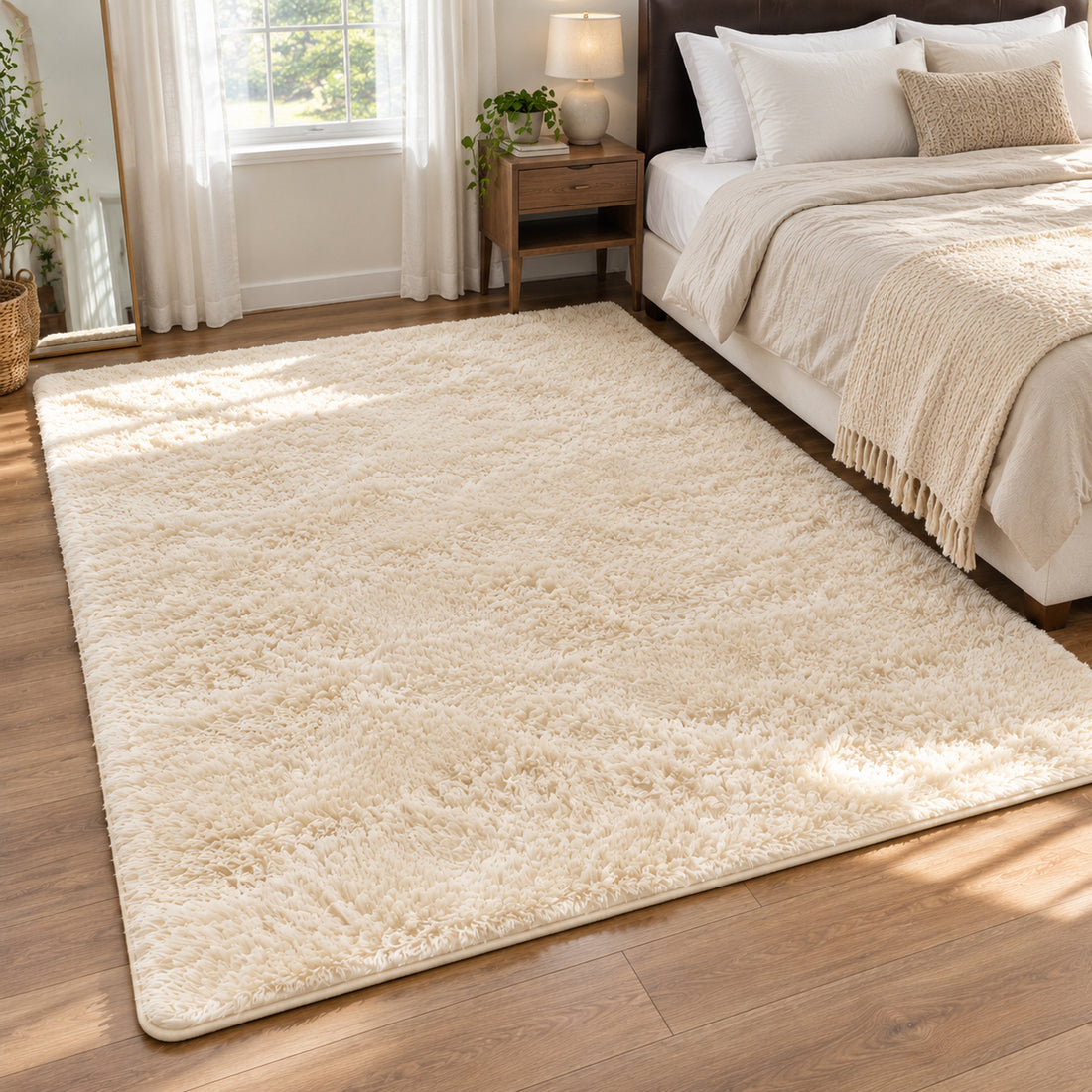 Ophanie Large Ivory Shag Rug 6x9, Fluffy Area Rug for Living Room Bedroom, Soft Non Slip Carpet for Kids Nursery, Boys Girls Dorm Rug