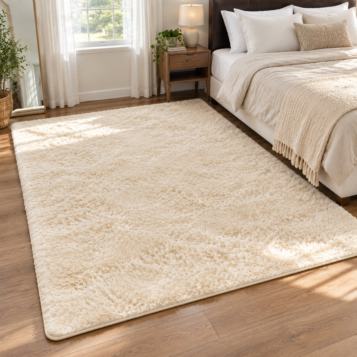 Ophanie Large Ivory Shag Rug 6x9, Fluffy Area Rug for Living Room Bedroom, Soft Non Slip Carpet for Kids Nursery, Boys Girls Dorm Rug-1