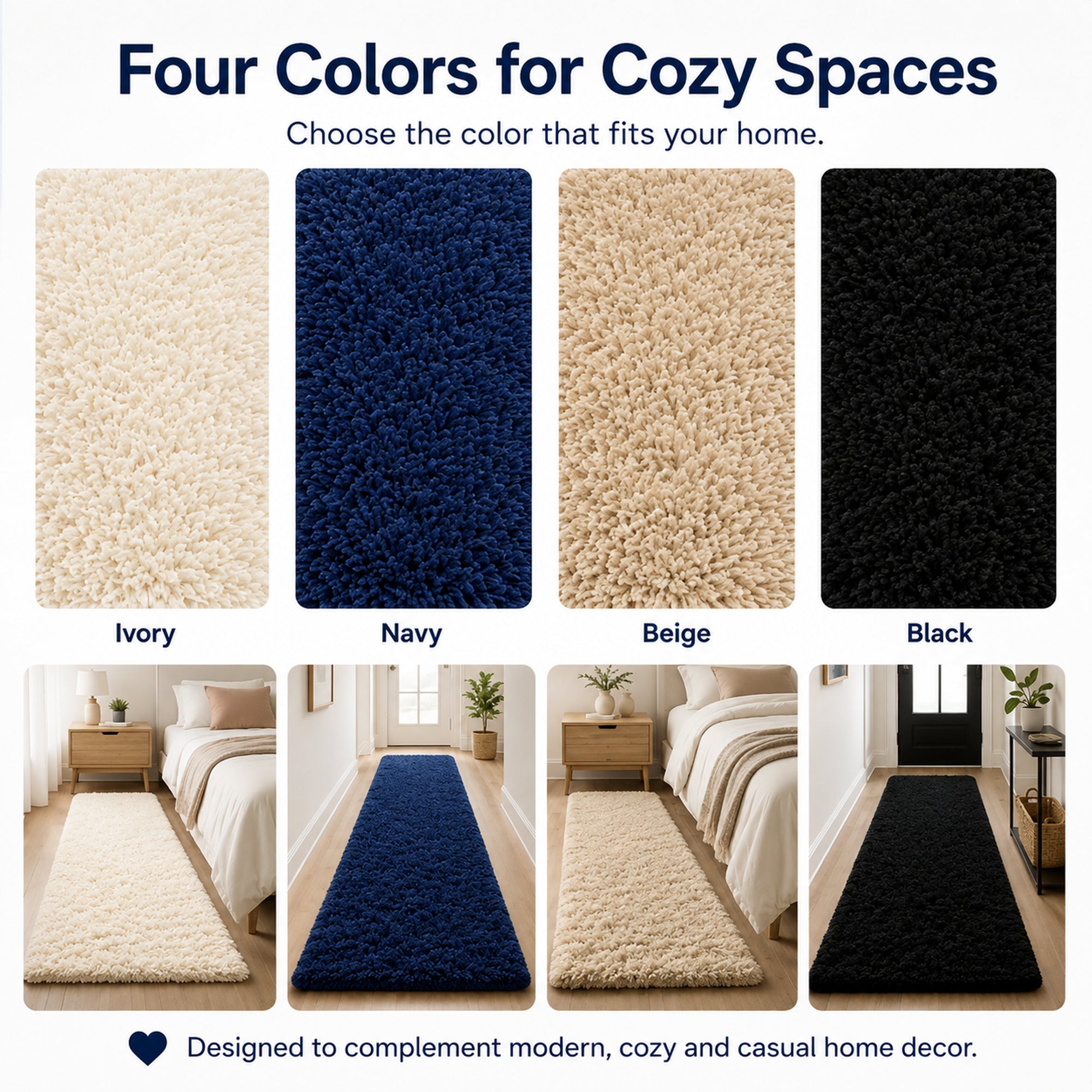 Ophanie Fluffy Shag Runner Rug, Soft Cushioned Non-Slip Hallway Rug for Bedroom, Bedside, Dorm, Nursery & Kids Room