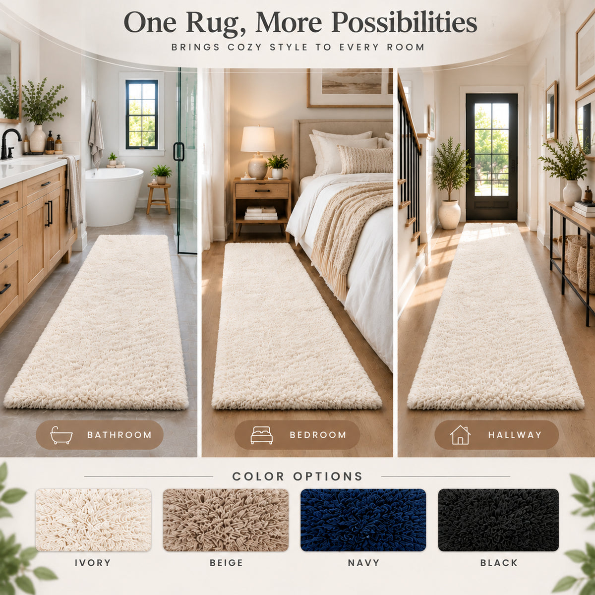 Ophanie Fluffy Shag Runner Rug, Soft Cushioned Non-Slip Hallway Rug for Bedroom, Bedside, Dorm, Nursery & Kids Room