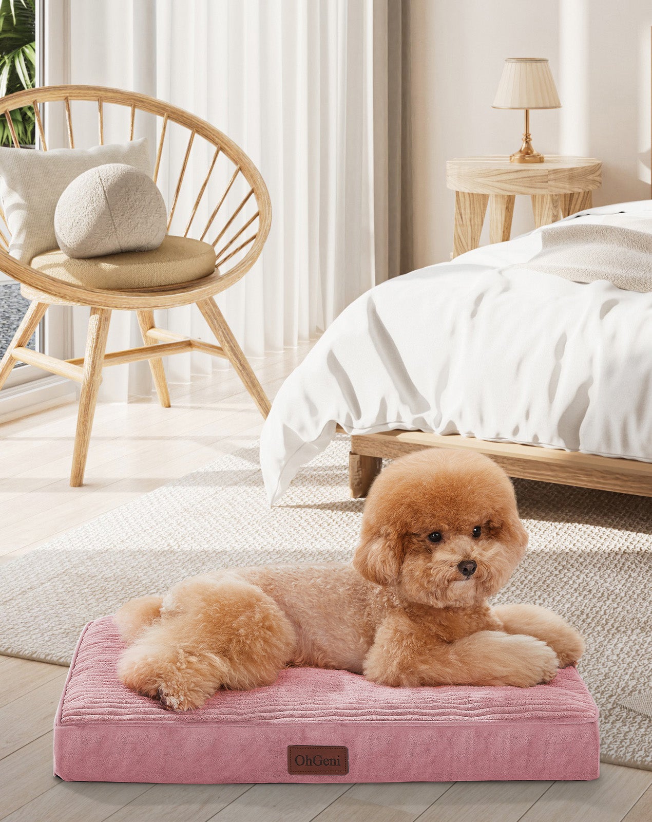 OhGeni | Orthopedic Waterproof & Machine Washable Dog Bed | 24 Inches | Pink - aborderproducts