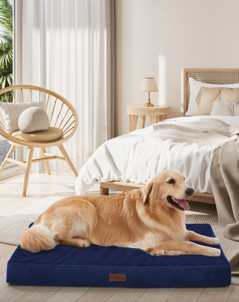 OhGeni | Orthopedic Waterproof & Machine Washable Dog Bed | 41 Inches | Navy-zoom-