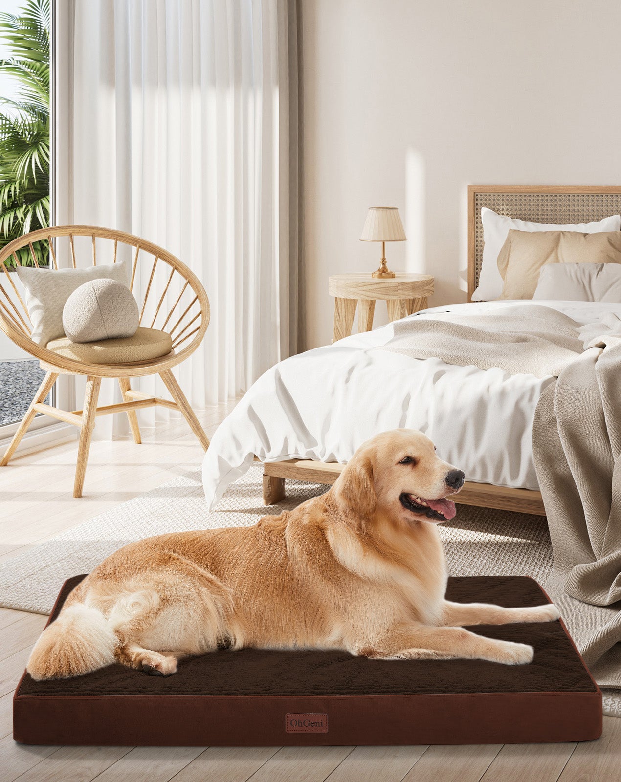 OhGeni | Orthopedic Waterproof & Machine Washable Dog Bed | 44 Inches | Brown - aborderproducts