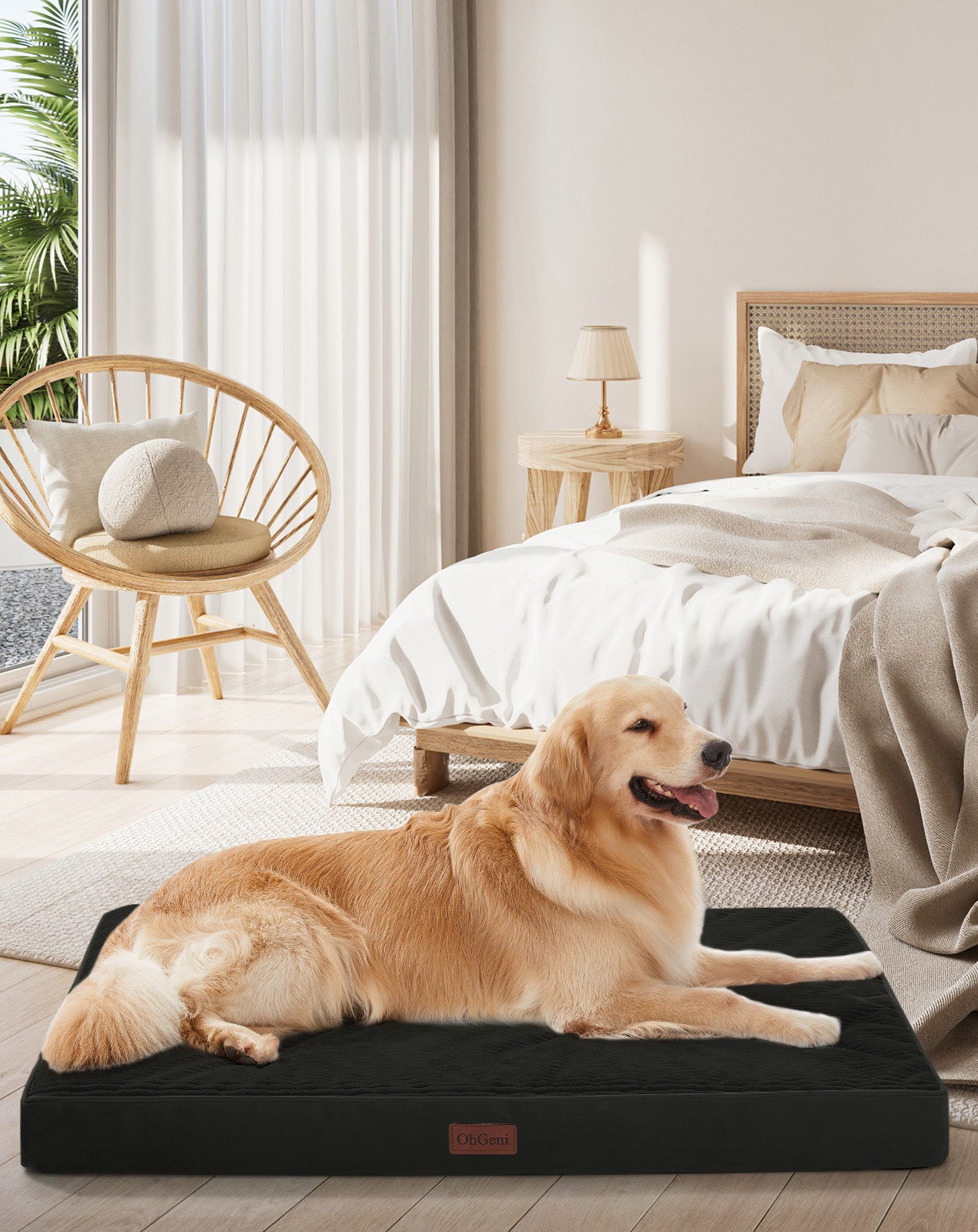 OhGeni | Orthopedic Waterproof & Machine Washable Dog Bed | 44 Inches | Black - aborderproducts