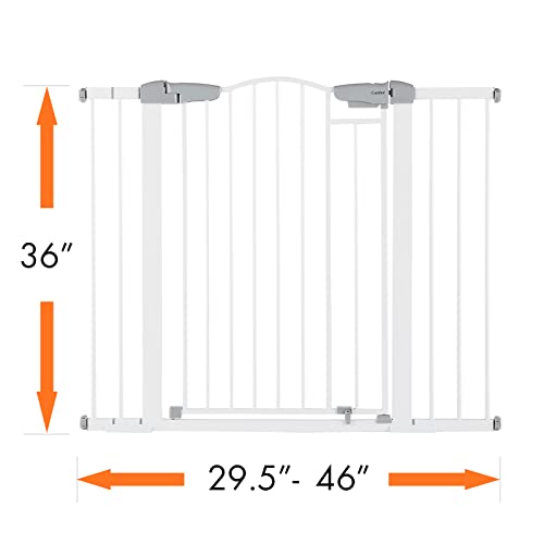 Cumbor Baby Gate 36" Extra Tall for 29.5-46in,Extra Wide Auto Closed Dog Gate for The House with No Drill Pressure Mounted Frame for Kids,Heavy Duty Metal Safety Pet Gate for Stairs,Doorway,White - aborderproducts