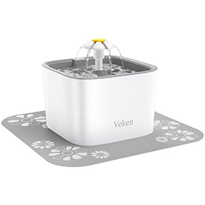 Veken Pet Fountain, 84oz/2.5L Automatic Cat Water Fountain Dog Water Dispenser with 3 Replacement Filters & 1 Silicone Mat for Cats, Dogs, Multiple Pets, Grey - aborderproducts