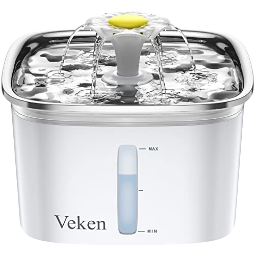 Veken 95oz/2.8L Pet Fountain, Automatic Cat Water Fountain Dog Water Dispenser with Smart Pump for Cats, Dogs, Multiple Pets (Silver, Stainless Steel) - aborderproducts