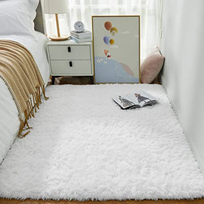 Ophanie White Rugs for Bedroom Fluffy, Fuzzy Shag Plush Soft Shaggy Bedside Area Rug, Indoor Floor Living Room Carpet for Girls Kids Baby Teen Dorm Home Decor Aesthetic, Nursery, 4 x 5.3 Feet - aborderproducts