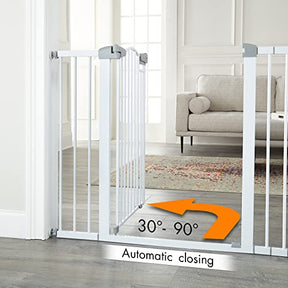 Cumbor Baby Gate 36" Extra Tall for 29.5-46in,Extra Wide Auto Closed Dog Gate for The House with No Drill Pressure Mounted Frame for Kids,Heavy Duty Metal Safety Pet Gate for Stairs,Doorway,White - aborderproducts