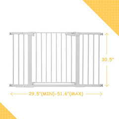 Cumbor 29.5"-51.6" Baby Gate Extra Wide, Easy Walk Thru Dog Gate for The House, Auto Close Safety Pet Gates for Stairs, Doorways, Includes 2.75", 5.5" and 11" Extension Kit, Mounting Kit,White - aborderproducts
