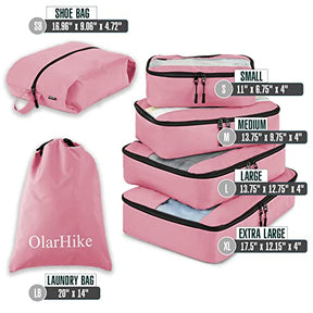 OlarHike Packing Cubes for Suitcases, 6 Set Travel Luggage Organizer Bags, Lightweight 4 Sizes Travel Cubes with Laundry Bag & Shoes Bag (Pink) - aborderproducts