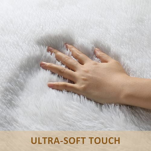 Ophanie White Rugs for Bedroom Fluffy, Fuzzy Shag Plush Soft Shaggy Bedside Area Rug, Indoor Floor Living Room Carpet for Girls Kids Baby Teen Dorm Home Decor Aesthetic, Nursery, 4 x 5.3 Feet - aborderproducts