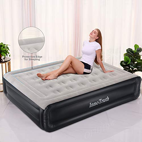 InnoTruth Queen Air Mattress with Built-in Pump Raised Inflatable Air Bed for Camping Double High Elevated Blow Up Mattress with Portable Carry Bag,Cool Black,Queen (80" X 60" X 18") - aborderproducts