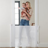 Cumbor Retractable Baby Gate for Stairs, Mesh Dog Gate for The House, Pet Gate 33” Tall Extends to 55”, Wide Safety Gates for Kids or Pets, Child Gate for Doorways, Hallways, Indoor, Outdoor(White) - aborderproducts
