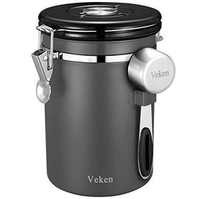 Veken Coffee Canister, Airtight Stainless Steel Kitchen Food Storage Container with Date Tracker and Scoop for Beans, Grounds, Tea, Flour, Cereal, Sugar, 22OZ, Gray - aborderproducts