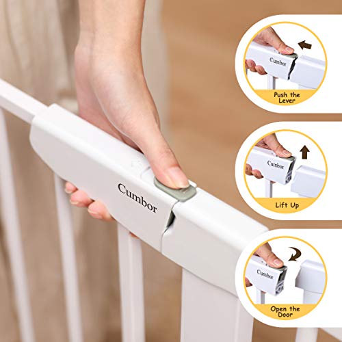 Cumbor 29.5"-51.6" Baby Gate Extra Wide, Easy Walk Thru Dog Gate for The House, Auto Close Safety Pet Gates for Stairs, Doorways, Includes 2.75", 5.5" and 11" Extension Kit, Mounting Kit,White - aborderproducts