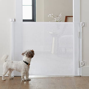 Cumbor Retractable Baby Gate for Stairs, Mesh Dog Gate for The House, Pet Gate 33” Tall Extends to 55”, Wide Safety Gates for Kids or Pets, Child Gate for Doorways, Hallways, Indoor, Outdoor(White) - aborderproducts
