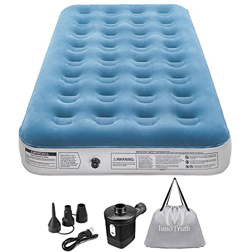 InnoTruth Camping Twin Air Mattress Bed, Single High Inflatable Airbed for Guests, Raised Elevated Blow Up Mattresses with Rechargeable Electric Pump, Portable and Foldable Bed for Home Travel - aborderproducts