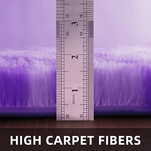 Veken Fluffy Shag Area Rugs for Living Room Bedroom Home Decor Nursery, Indoor Carpets for Girls Boys Kids Room 4x5.3 Feet, Tie-Dyed Purple - aborderproducts