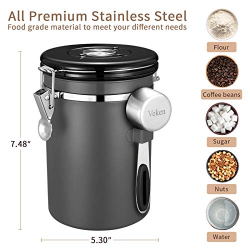 Veken Coffee Canister | Stainless Steel | 22OZ | Gray | Veken-zoom-