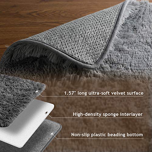 Ophanie 3 x 5 Feet Rugs for Bedroom, College Dorm Room Grey Small Area Rug, Non-Slip Fluffy Shaggy Bedside Floor Soft Shag Fuzzy Plush Indoor Carpet for Kids Boys Teen Home Decor Aesthetic, Nursery - aborderproducts