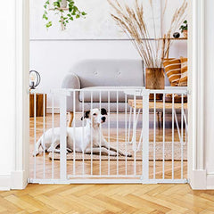 Cumbor 29.5"-51.6" Baby Gate Extra Wide, Easy Walk Thru Dog Gate for The House, Auto Close Safety Pet Gates for Stairs, Doorways, Includes 2.75", 5.5" and 11" Extension Kit, Mounting Kit,White - aborderproducts