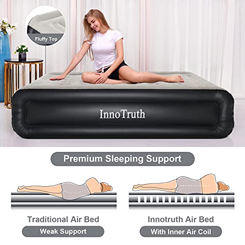 InnoTruth Queen Air Mattress with Built-in Pump Raised Inflatable Air Bed for Camping Double High Elevated Blow Up Mattress with Portable Carry Bag,Cool Black,Queen (80" X 60" X 18") - aborderproducts