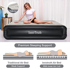 InnoTruth Queen Air Mattress with Built-in Pump Raised Inflatable Air Bed for Camping Double High Elevated Blow Up Mattress with Portable Carry Bag,Cool Black,Queen (80" X 60" X 18") - aborderproducts
