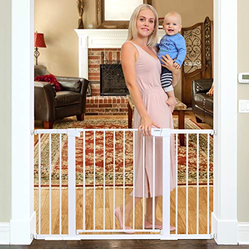 Cumbor 29.5"-51.6" Baby Gate Extra Wide, Easy Walk Thru Dog Gate for The House, Auto Close Safety Pet Gates for Stairs, Doorways, Includes 2.75", 5.5" and 11" Extension Kit, Mounting Kit,White - aborderproducts