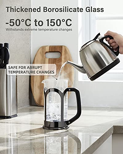 Veken French Press Coffee & Tea Maker, 304 Stainless Steel Heat Resistant Borosilicate Glass Coffee Press, Durable Easy Clean 100% BPA Free, 34oz, Dark Pewter - aborderproducts