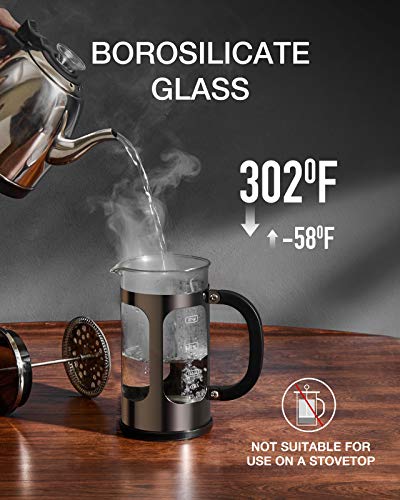 BAYKA 34 Ounce 1 Liter French Press Coffee Maker, Glass Classic Copper  Stainless Steel Coffee Press, Cold Brew Heat Resistant Thickened  Borosilicate